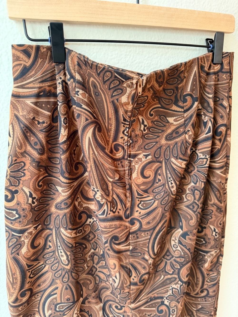 Vintage Inspired Brown Paisley Midi Skirt Dark Academia Minimalist Luxury 12 - Picture 10 of 11